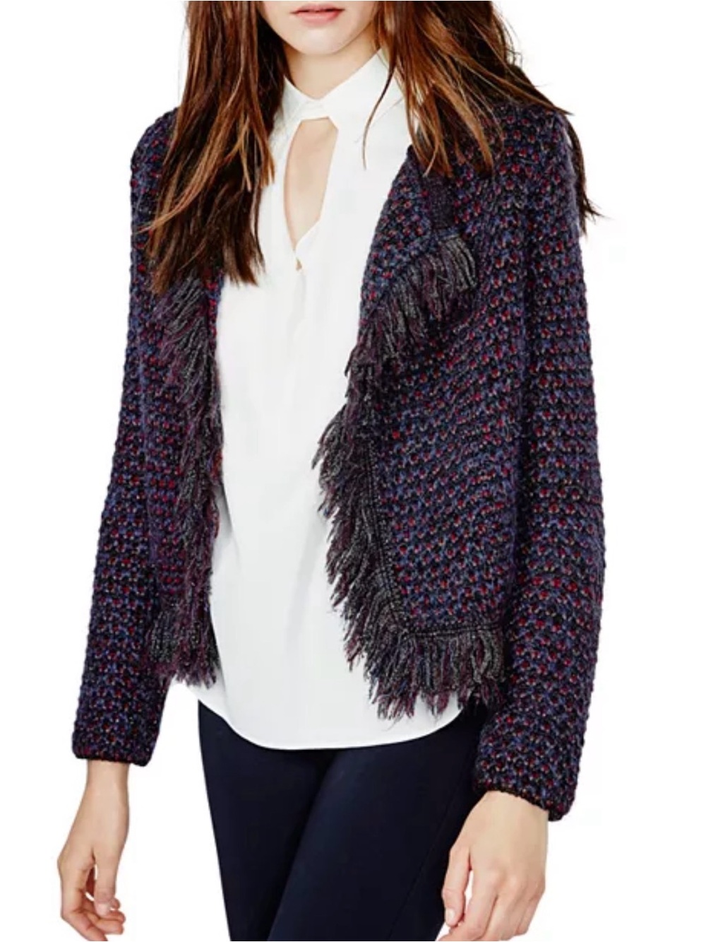 Maje Fringed Knit Mask lurex Boucle Cardigan Jacket size 1 S